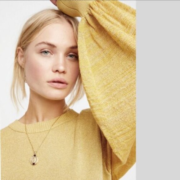 Free People Sweaters - Free People Cropped Gold Sweater Balloon Sleeve